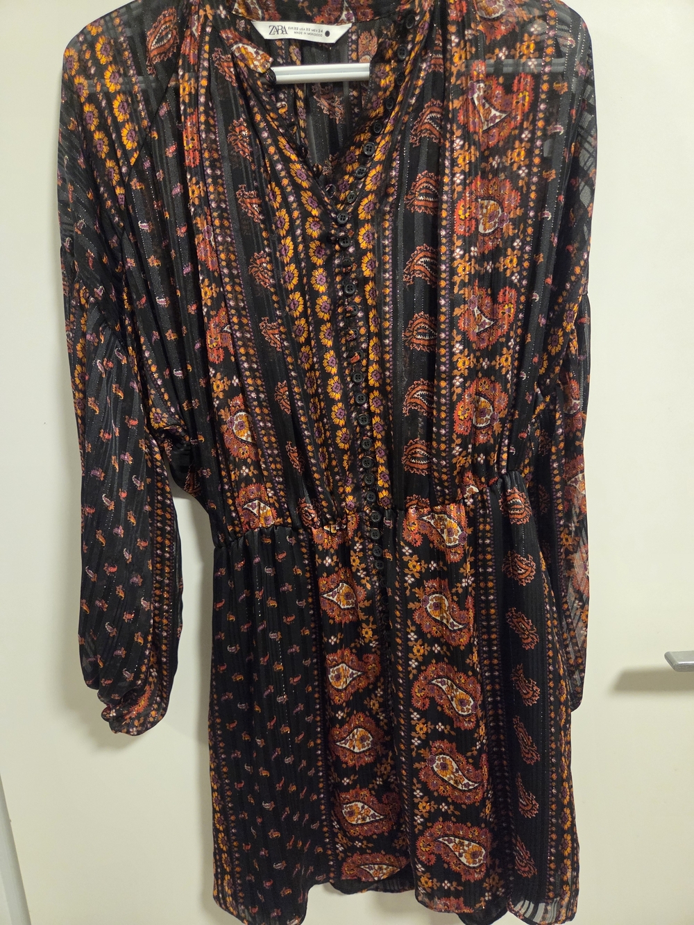 Zara Black Paisley Print Long Sleeve Dress